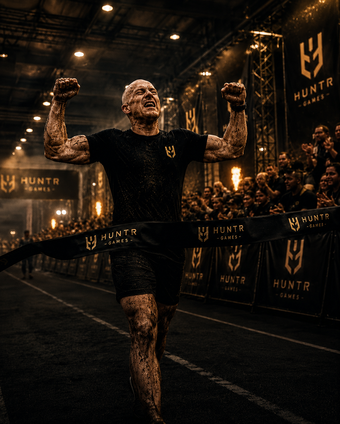 HUNTR athlete crossing the finish line